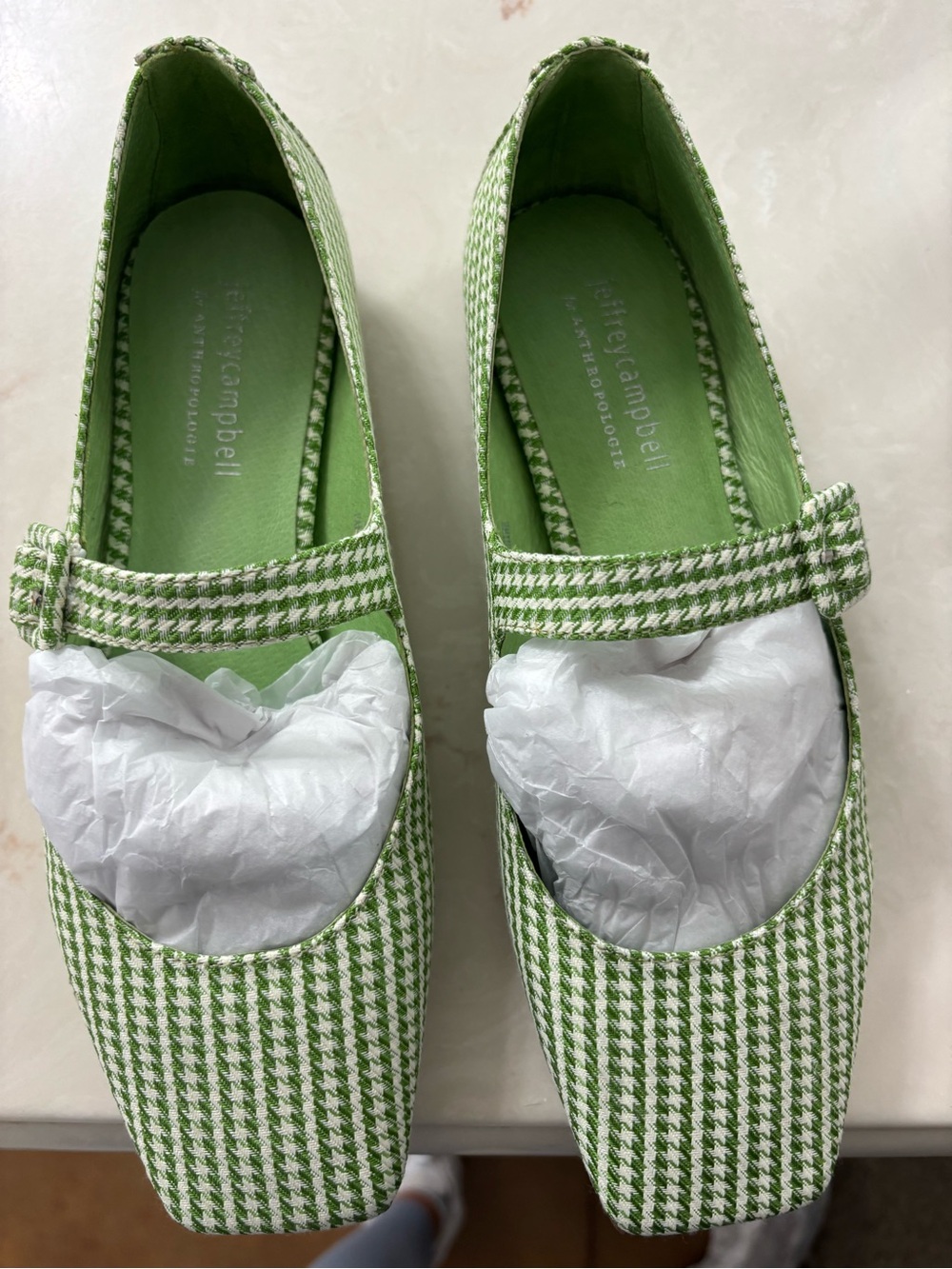 Jeffrey Campbell Green Houndstooth Mary Jane Flats with Heart Accent
